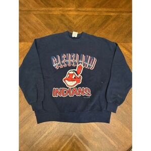 Vintage 1990 Cleveland Indians Chief Wahoo Locker Line Sweatshirt Navy Large